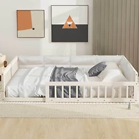 Streamdale Gray Upholstered Wood Platform Bed with Rails