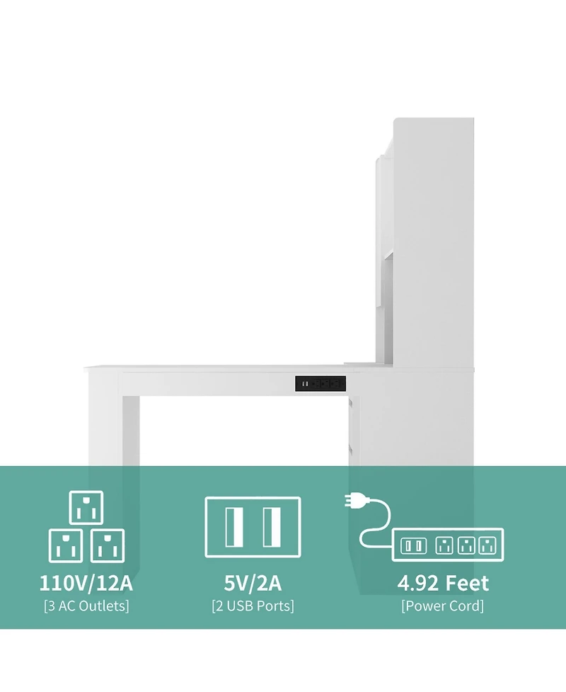 Streamdale L-Shaped Space-Saving Desk with Charging Station