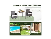 Slickblue 3 Pieces Patio Wicker Furniture Set wih Acacia Wood Table Top and Chair Cushiones