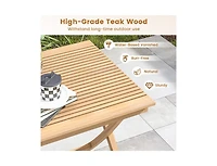 Slickblue 27.5 Inch Indonesia Teak Patio Bistro Table with Slatted Tabletop and Sturdy Wood Frame