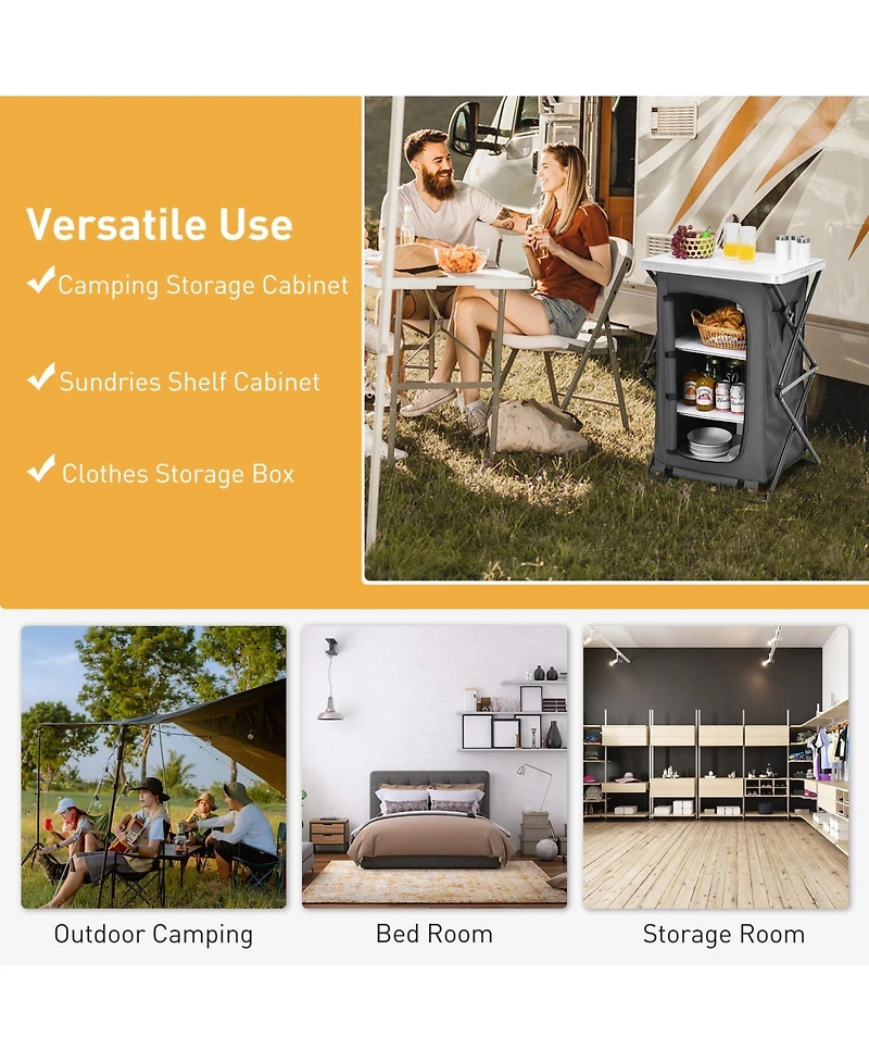Slickblue Folding Camping Storage Cabinet with 3 Shelves and Carry Bag