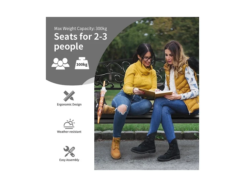 Slickblue 50 Inch Patio Park Steel Frame Cast Iron Backrest Bench Porch Chair