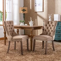 2 Pieces Set, Khaki Velvet Dining Chairs With Wood Legs