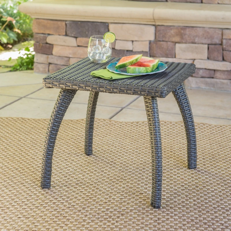 Simplie Fun Durable Wicker Patio Accent Table for Drinks and Treats
