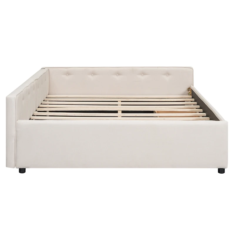 Streamdale Queen Size Upholstered Platform Bed with Usb and 2 Drawers, Beige