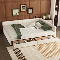 Streamdale Queen Size Upholstered Platform Bed with Usb and 2 Drawers, Beige