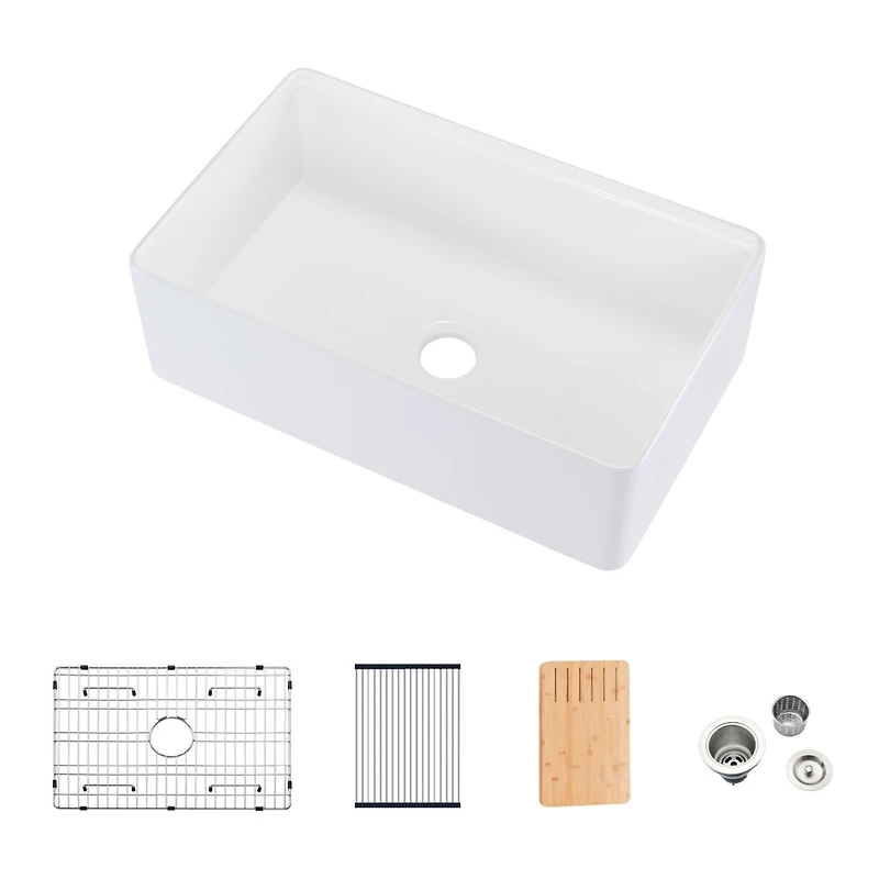 Streamdale Furniture Fireclay 33 L X 20 W Workstation Farmhouse Kitchen Sink With Accessories