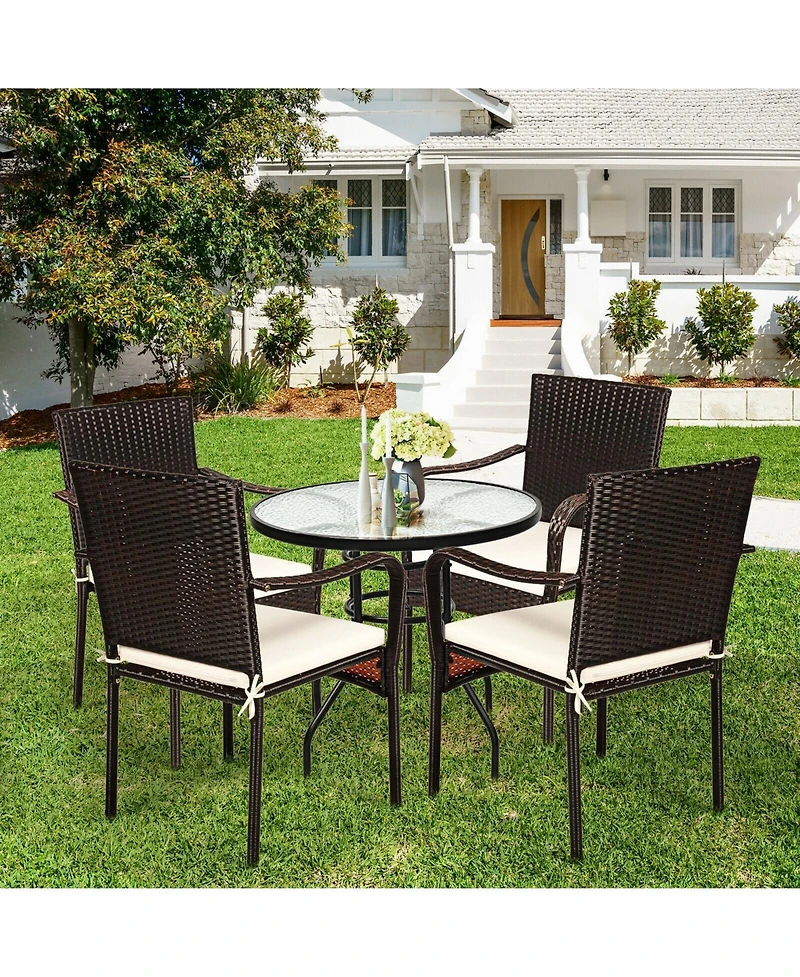 Slickblue Set of 4 Patio Rattan Stackable Dining Chair with Cushioned Armrest for Garden