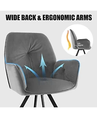 Slickblue Set of 2 Swivel Accent Arm Chairs with Metal Legs and Wide Back-Grey