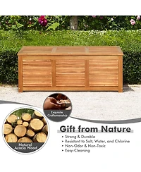Slickblue 47 Gallon Acacia Wood Storage Bench Box for Patio Garden Deck