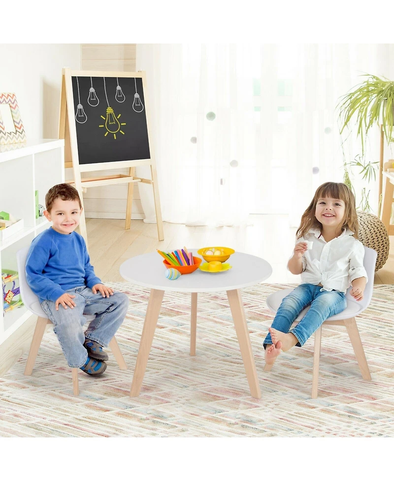 Slickblue Modern Kids Activity Play Table and 2 Chairs Set with Beech Leg Cushion-White