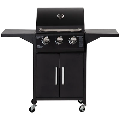 Outsunny 3 Burner Gas Grill w/ Wheels, Storage Shelves, Thermometer,