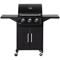 Outsunny 3 Burner Gas Grill w/ Wheels, Storage Shelves, Thermometer,