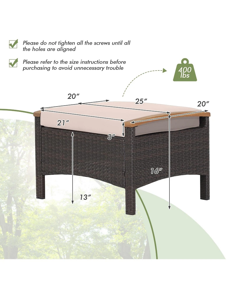 Slickblue Set of 2 Fade-Resistant Wicker Patio Ottoman