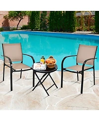 Slickblue Set of 2 Patio Stackable Dining Chairs with Armrests Garden Deck-Brown