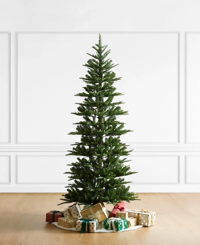 Glitzhome 7.5ft Pre Lit Green Slim Fir Artificial Christmas Tree with 350 strawberry Lights,9 Functional Warm White Multi color, remote controller