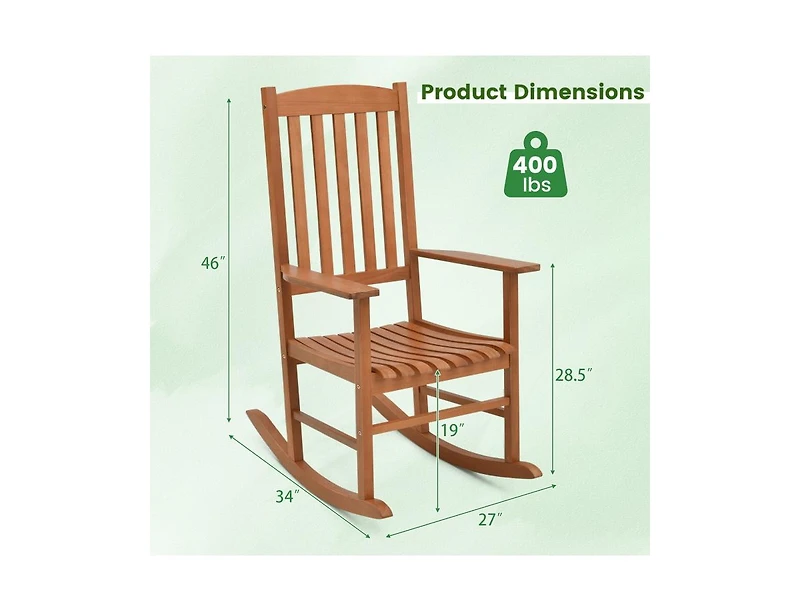 Slickblue Eucalyptus Wood Rocker Chair with Stable and Safe Rocking Base for Garden