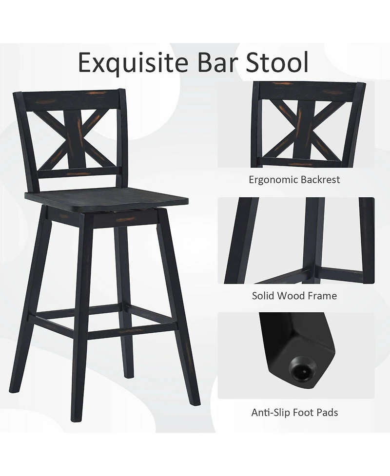 Set of 2 360-Degree Swivel Bar Stools for Home Restaurant