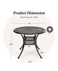 Slickblue 36 Inch Patio Round Dining Bistro Table with Umbrella Hole