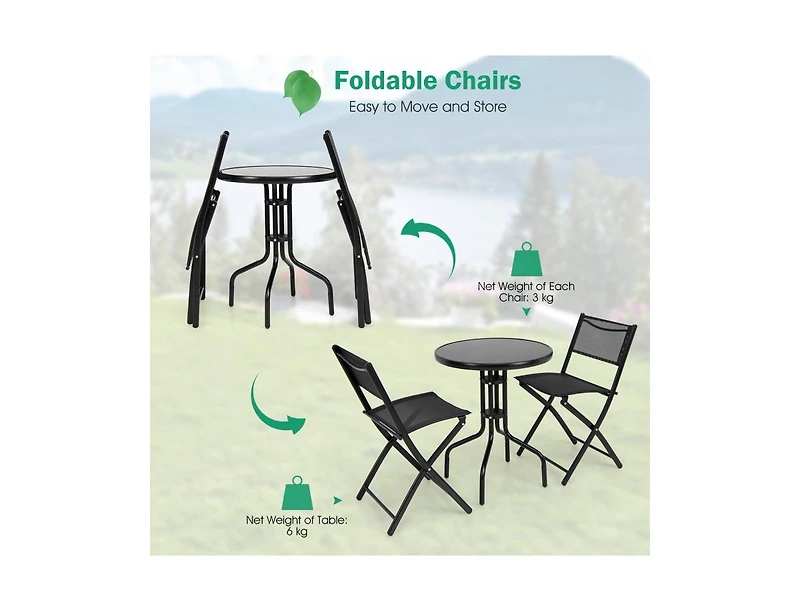 Slickblue 3 Pieces Folding Bistro Table Chairs Set for Indoor and Outdoor