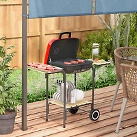 Outsunny Portable Charcoal Grill w/ Wheels Storage, Shelves, 2 Tables,