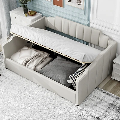 Streamdale Upholstered Daybed with Underneath Storage, Full Size, Gray