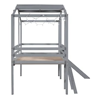 Streamdale Twin Loft Bed with Ladder, Slide, Blackboard, and Light Strip