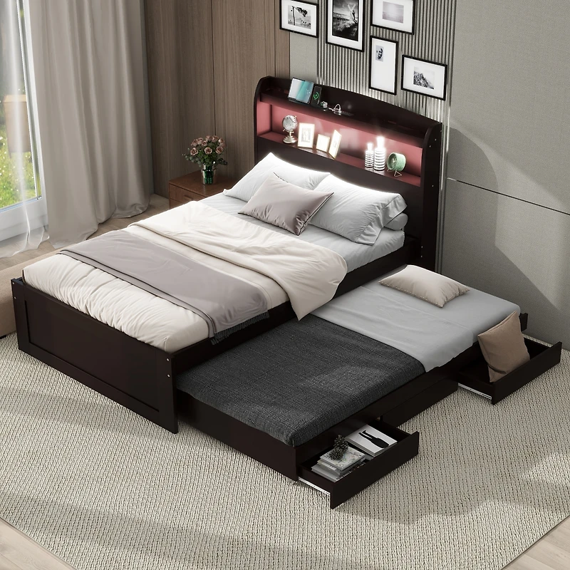 Streamdale Twin Xl Bed w/ Led Headboard, Storage, Trundle, Drawers