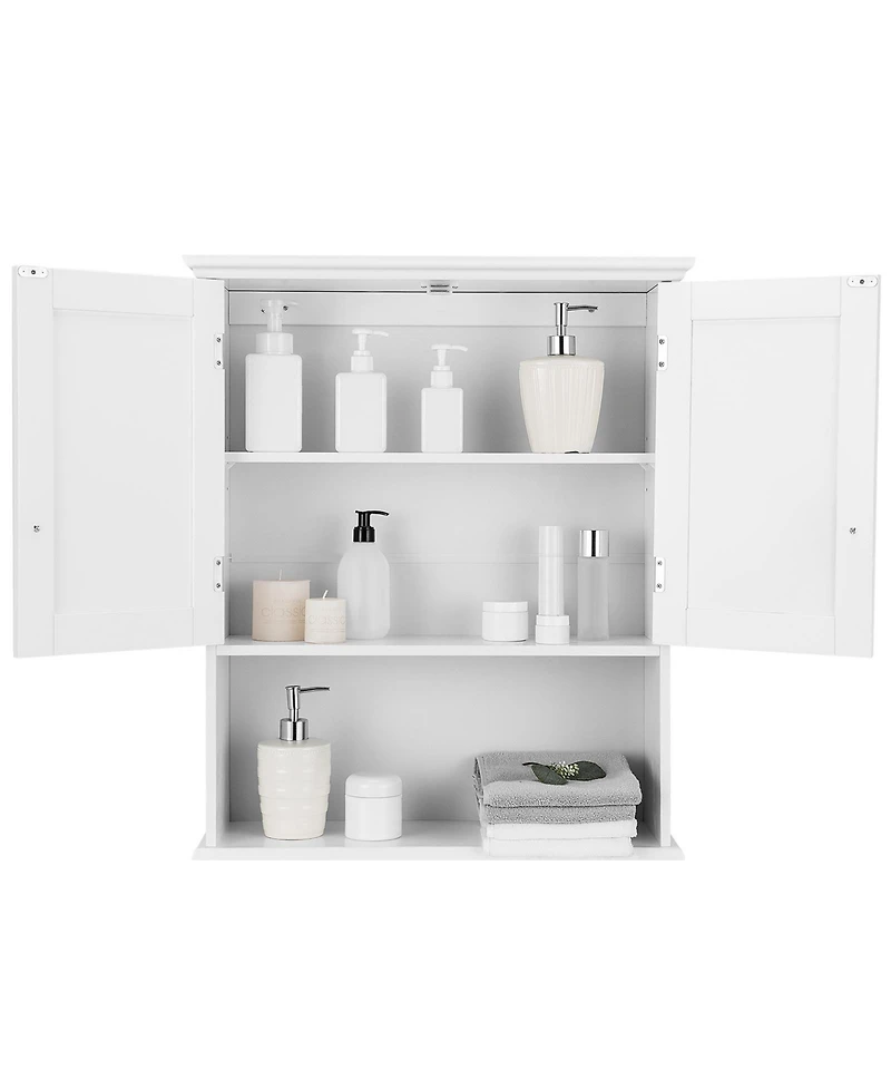 Sugift 2-Door Wall Mount Bathroom Storage Cabinet with Open Shelf