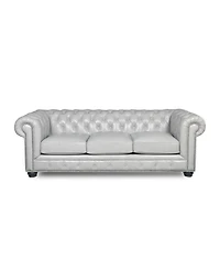 Nice Link Alexandon 95" Chesterfield Chair in Light Grey Italian Leather with Nailhead
