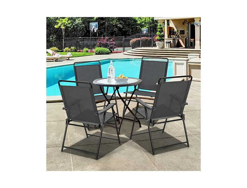 Slickblue 4 Pieces Portable Outdoor Folding Chair with Armrest