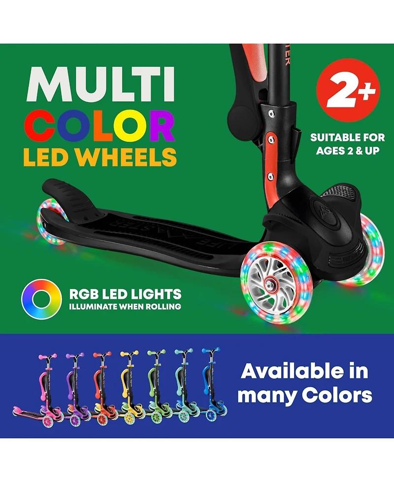 Kids Scooter – Foldable Seat Led Wheel Lights Illuminate When Rolling Children and Toddler 3 Kick Adju