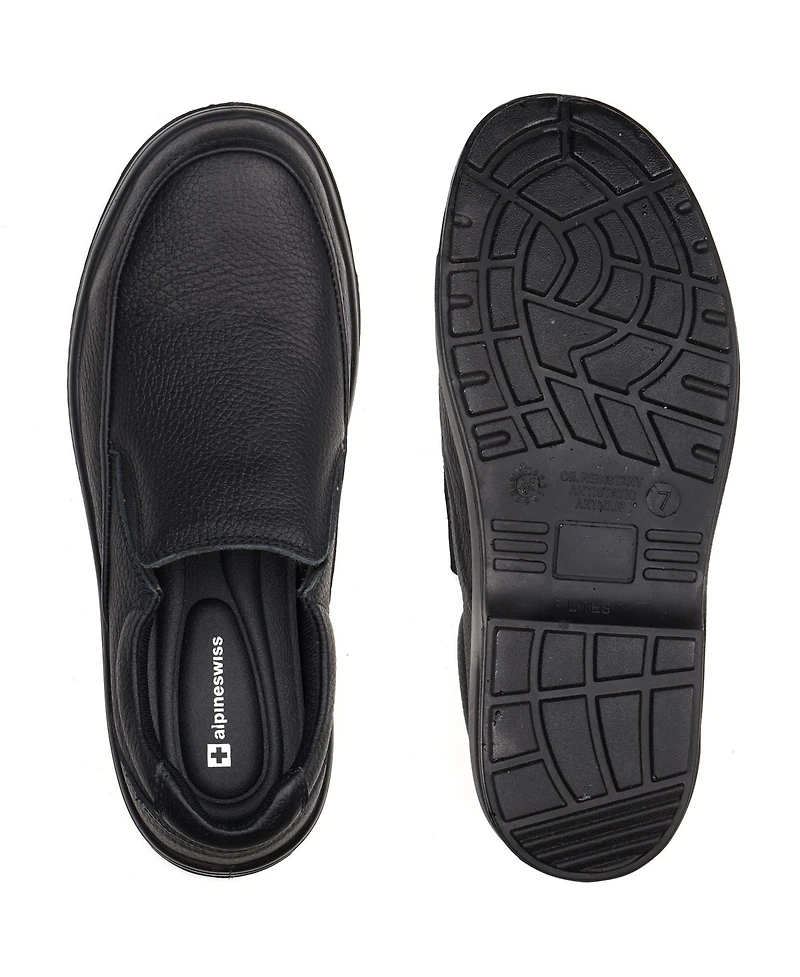 Alpine Swiss Men's Arbete Work Shoes Slip Resistant Real Leather Slip-On Loafers