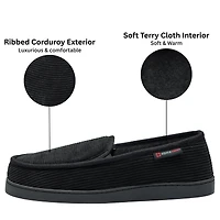 Alpine Swiss Men's Wide Slippers Steve Moccasin House Shoes Memory Foam Insole Corduroy Slip-On Terry Lining Indoor Outdoor Non-Slip Rubber Outsole