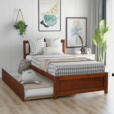 Streamdale Twin Platform Bed Wood Frame With Trundle