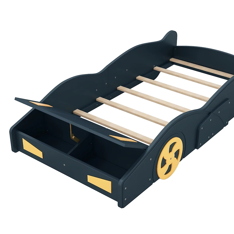 Streamdale Blue & Yellow Race Car Platform Bed with Storage