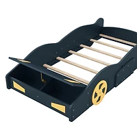 Streamdale Blue & Yellow Race Car Platform Bed with Storage