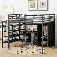 Simplie Fun Metal Loft Bed With Table Set And Wardrobe, Full