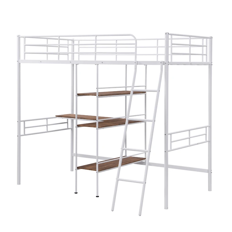 Streamdale Twin Size Metal Loft Bed And Built-In Desk And Shelves