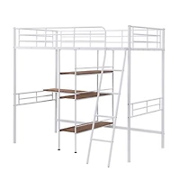 Streamdale Twin Size Metal Loft Bed And Built-In Desk And Shelves