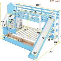 Streamdale Castle Bunk Bed w/ Drawers, Shelves, Slide (Pink)