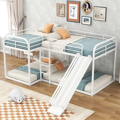 Streamdale Full And Twin L-Shaped Bunk Bed With Slide Short Ladder