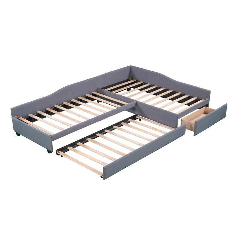 Streamdale Upholstered Double Twin Daybed With Trundle And Drawer