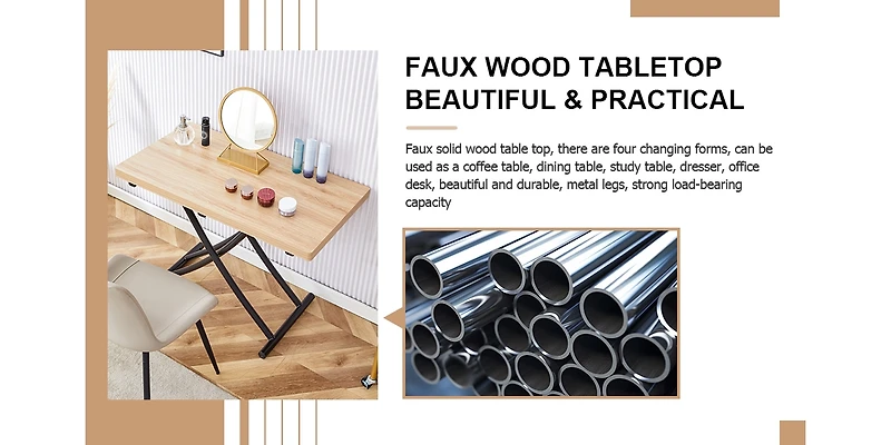 Streamdale Furniture Adjustable Height Foldable Table with Easy Assembly