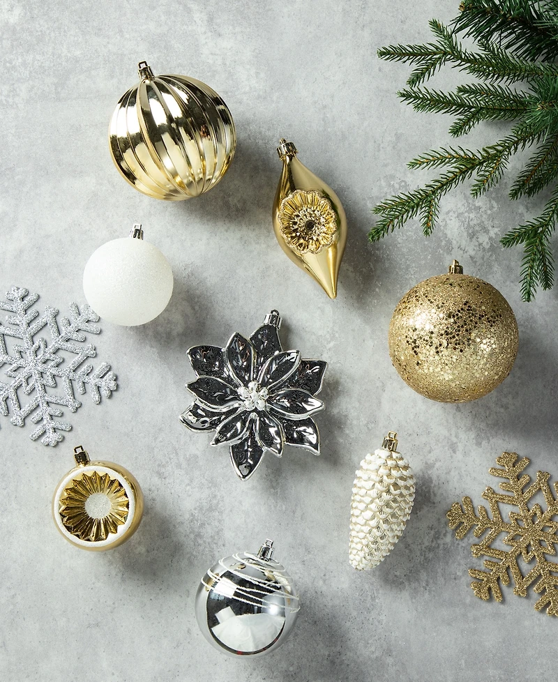 Glitzhome 160ct Christmas Elegant Silver Gold Deluxe Boxed Shatterproof Ornaments