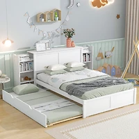 Streamdale Furniture Full Size Storage Platform Bed With Pull Out Shelves And Twin Size Trundle