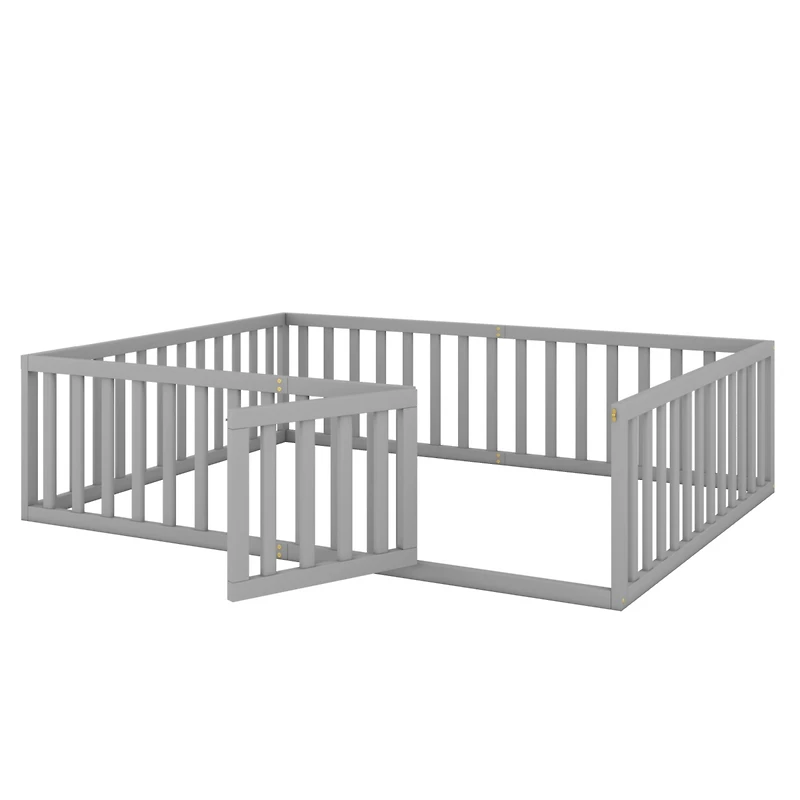 Streamdale Queen Wood Floor Bed Frame With Fence And Door