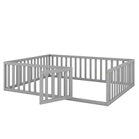 Streamdale Queen Wood Floor Bed Frame With Fence And Door