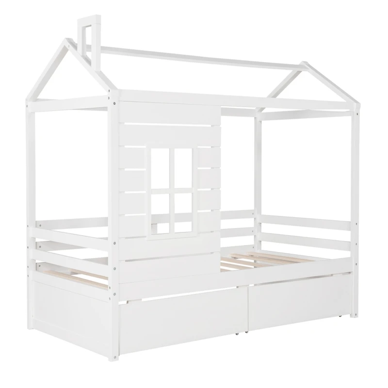 Simplie Fun Twin Size House Bed Wood Bed With Two Drawers