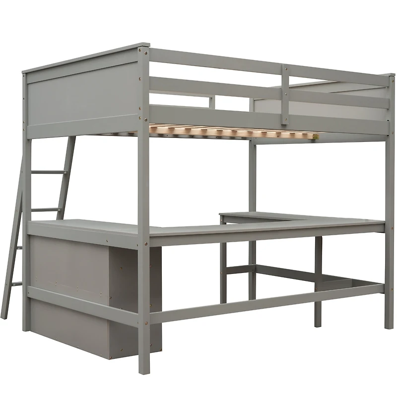 Streamdale Full Loft Bed With Shelves And Desk, Wooden Desk